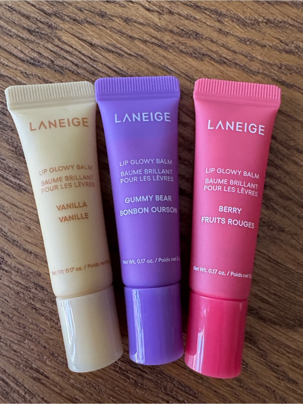 LANEIGE Lip Glowy Balm Trio — Cream Vanilla, Purple Gummy Bear, Pink Berry